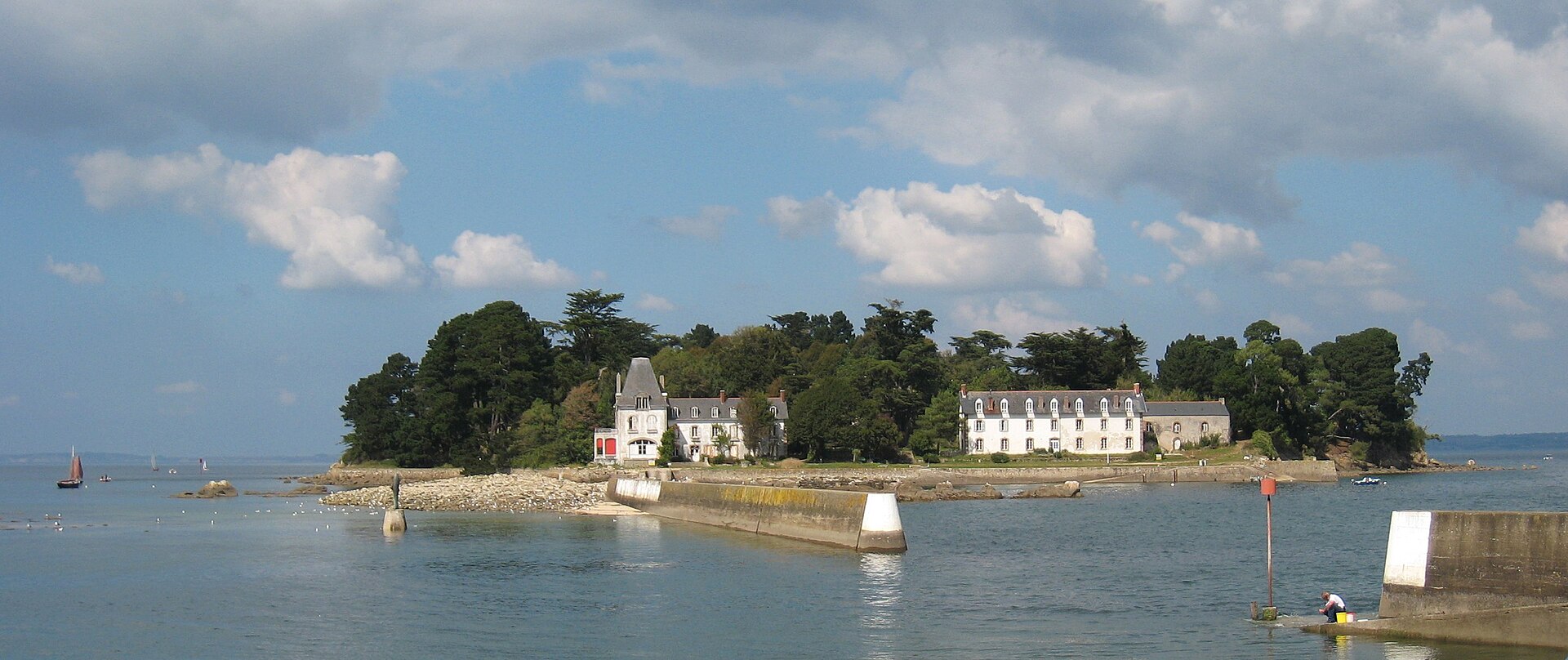 L'île Tristan boisée et entourée d'eau face au port de Douarnenez en Finistère
